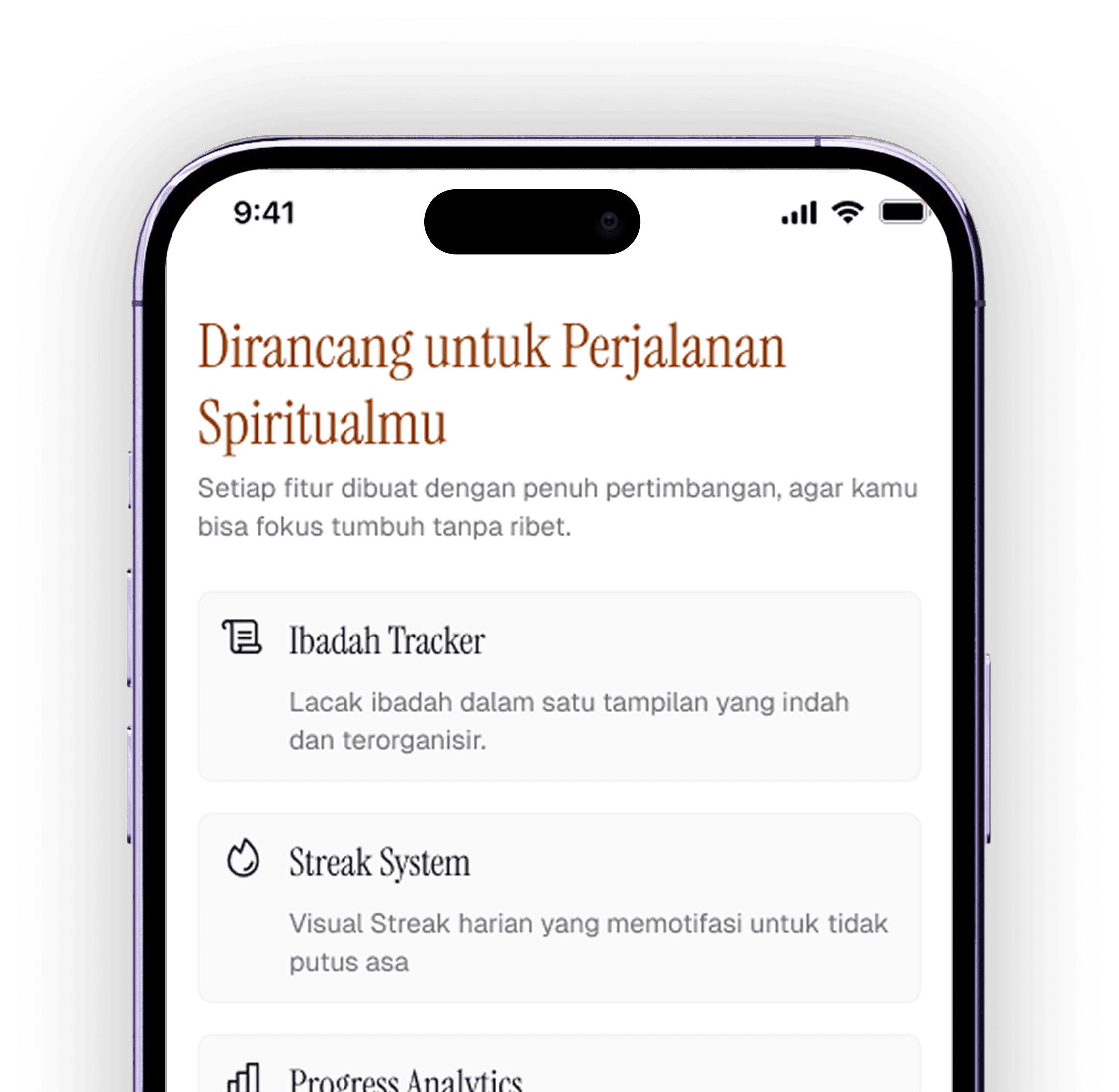 Tampilan aplikasi Awwabi di ponsel